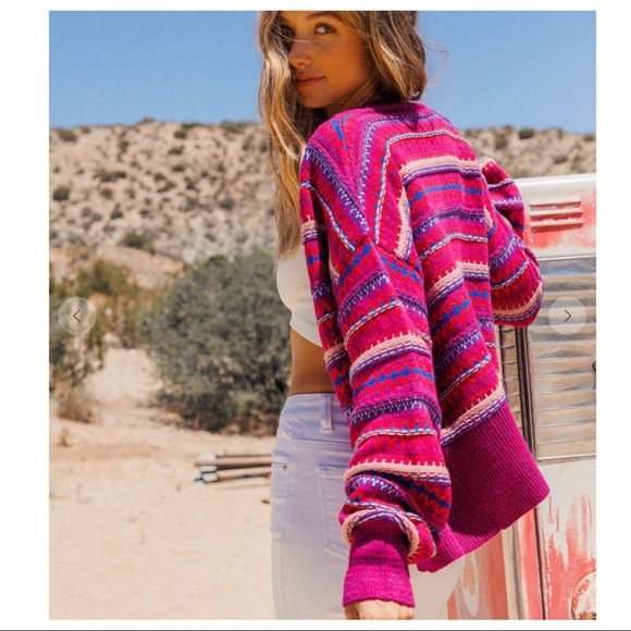 #33 Boho Fabulous Multi Color Strip Sweater Cardigan - Picture 6 of 7